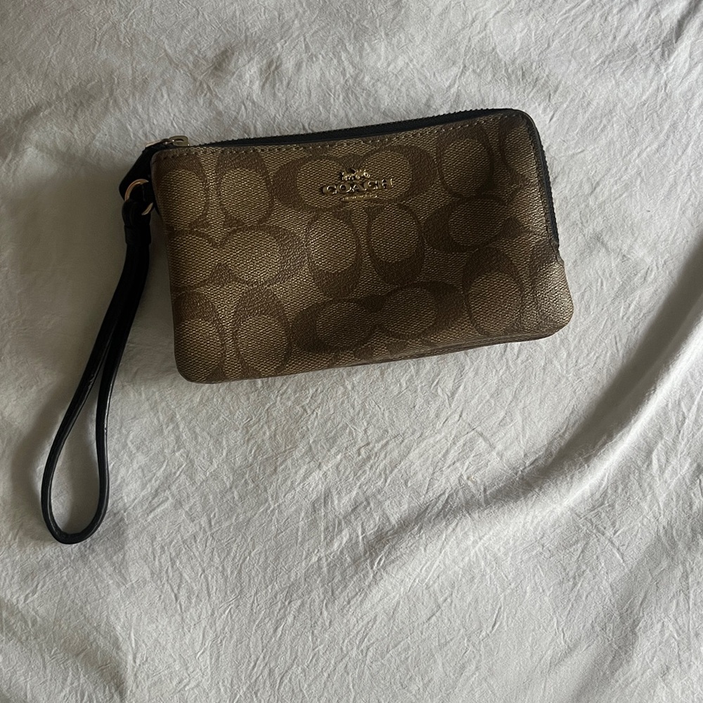 Coach Tan and Black Signature Wristlet